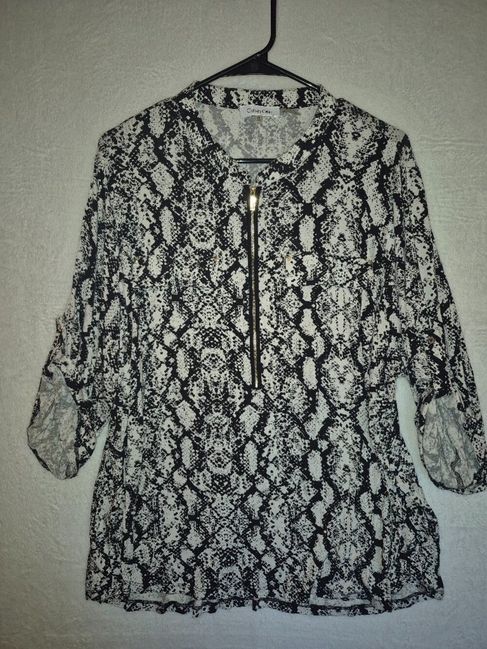 Calvin Klein Snakeskin Zip Blouse 2X Office Siren Mob Wife Whimsygoth